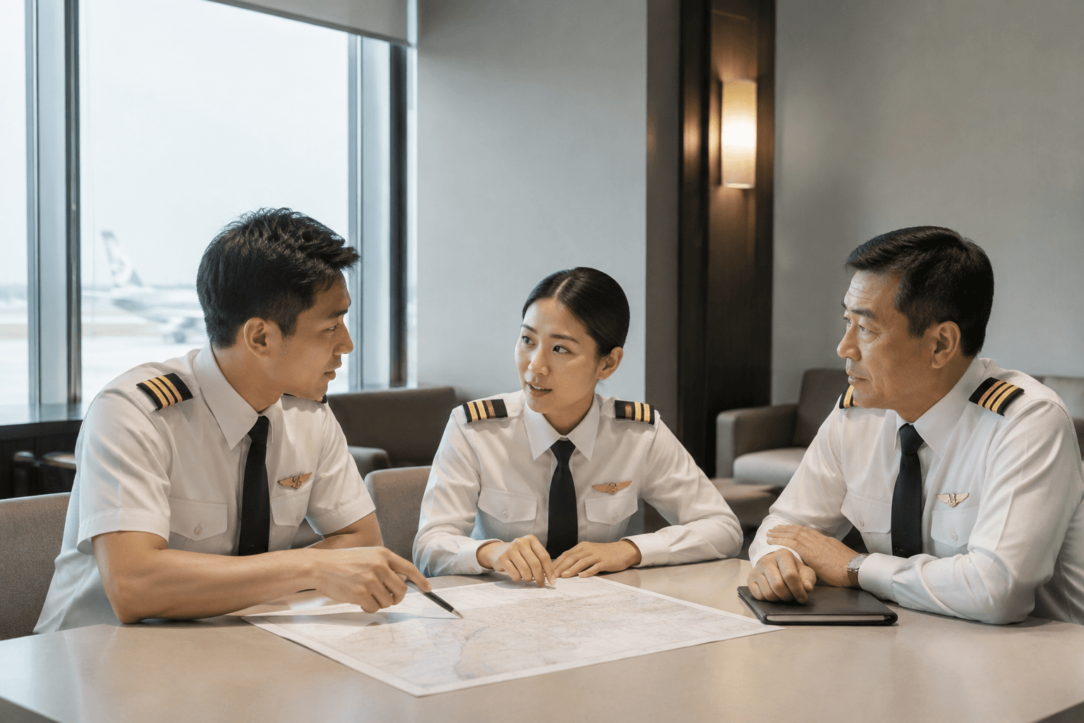 不同资历的中国飞行员围绕航图交流经验